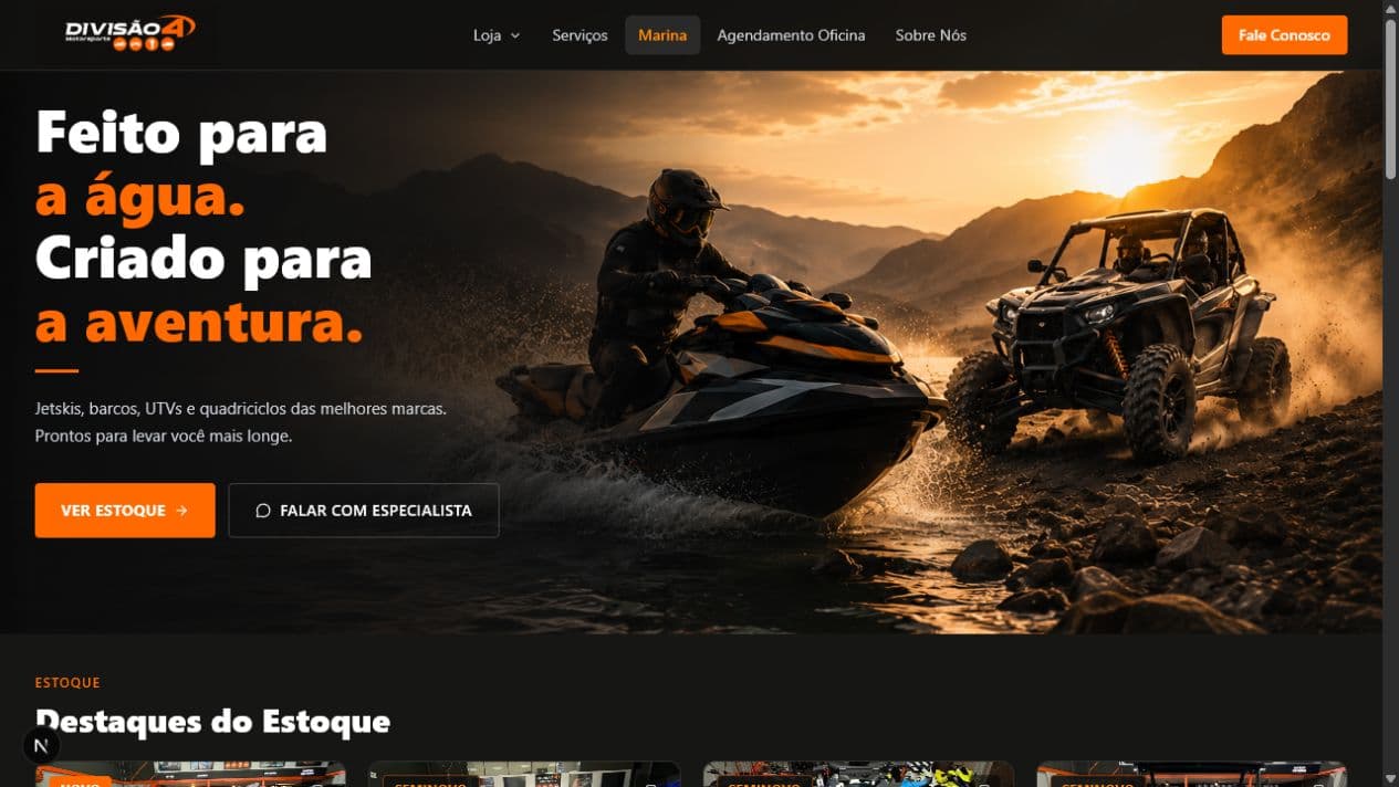 Página inicial do site da Divisão 4 Motorsports